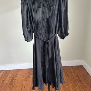 Nanette Lepore Black Sheer knee length/Midi Dress with Tie Waist